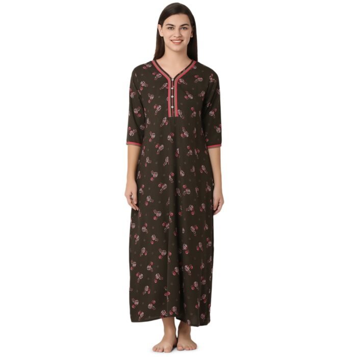 Rayon Nighty Regular Mehandi - Image 1