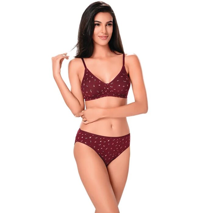 Plain Mold T-Shirt Bra SET-Bra-Maroon - Image 1