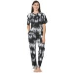 Black Abstract Printed-T-Shirt Pyjama Set