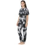 Black Abstract Printed-T-Shirt Pyjama Set - Image 3