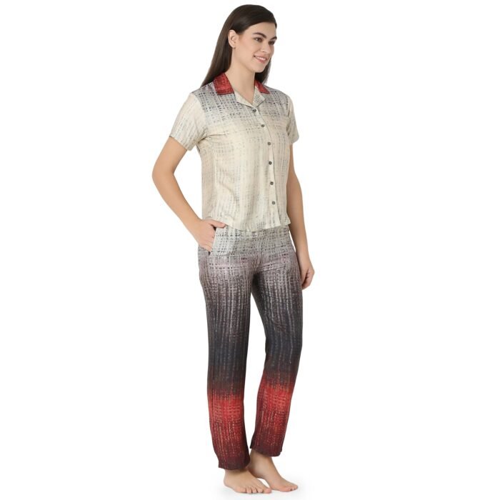Rayon Satin Night Suit Regular-Maroon - Image 3