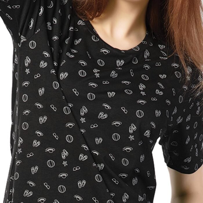 Cotton External Summer T-Shirt Dress Black - Image 4