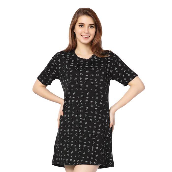 Cotton External Summer T-Shirt Dress Black - Image 1