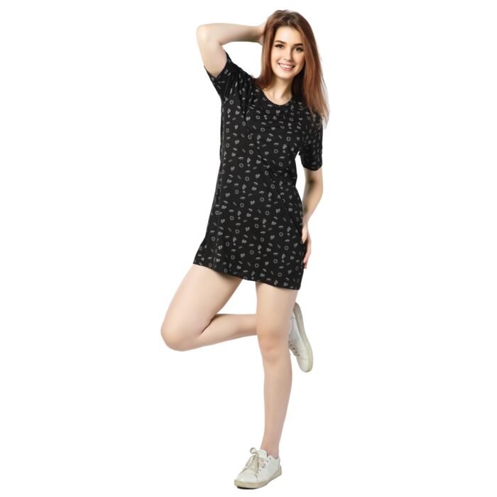 Cotton External Summer T-Shirt Dress Black - Image 5