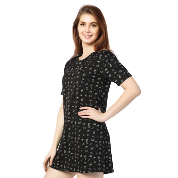 Cotton External Summer T-Shirt Dress Black - Image 3