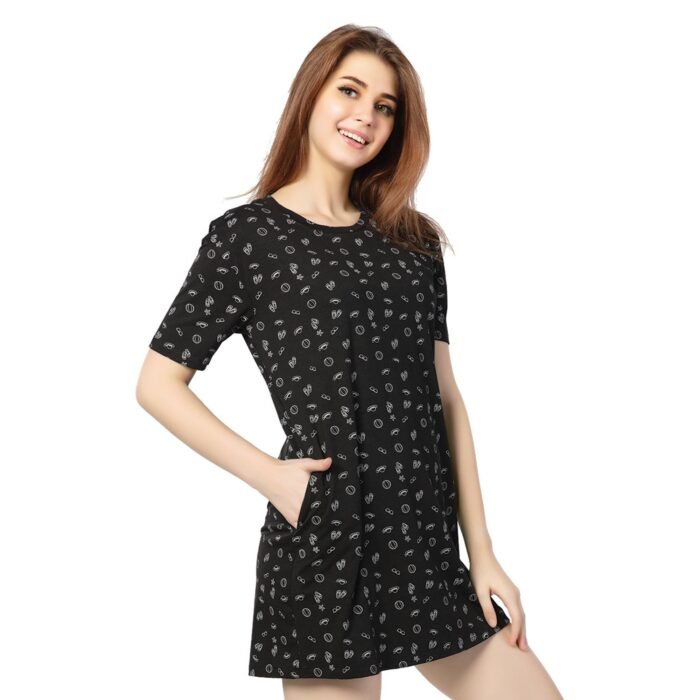 Cotton External Summer T-Shirt Dress Black - Image 6