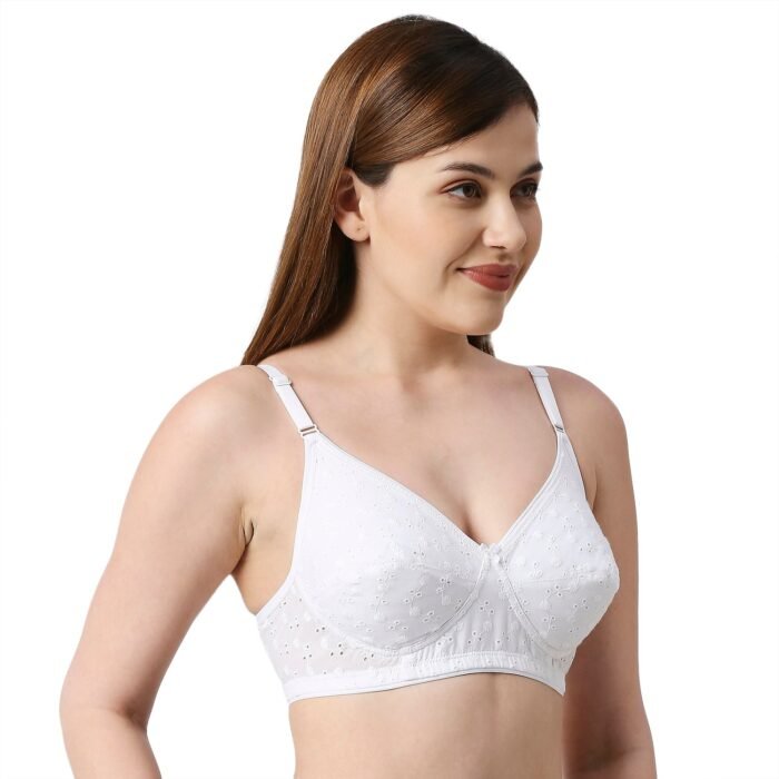 SOFT-Cotton Non Padded Non Wired T-Shirt Bra-White - Image 4