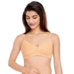 Polyester Cotton Basic Plain Soft Padded T-Shirt Bra With Removable Straps