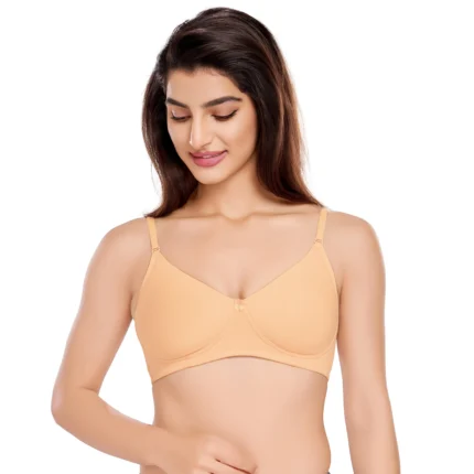 Polyester Cotton Basic Plain Soft Padded T-Shirt Bra With Removable Straps
